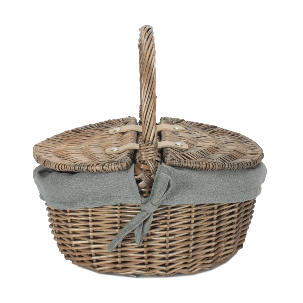 Wicker Small Antique Wash Double Lidded Oval Picnic Basket | Gray
