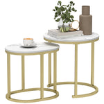 2 Pcs Coffee Table With Faux Marble Side Accent Tables White | White