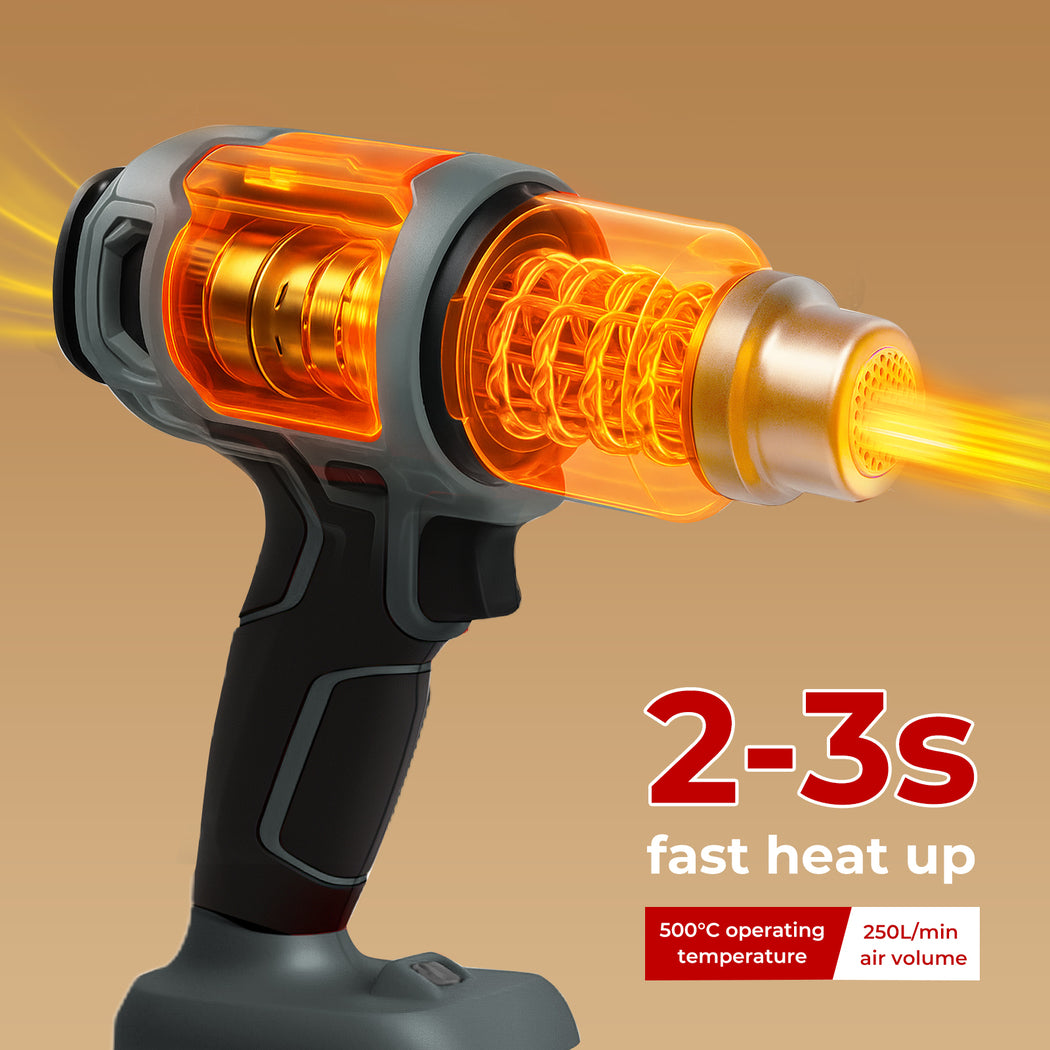 Hot Air Heat Gun Electric Cordless 21v With 5 Nozzles (no Battery) | Grey