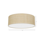 Marshall Hand Made Designer Ceiling Lamp In Matt White Metal And Natural Rattan Coloured Fabric