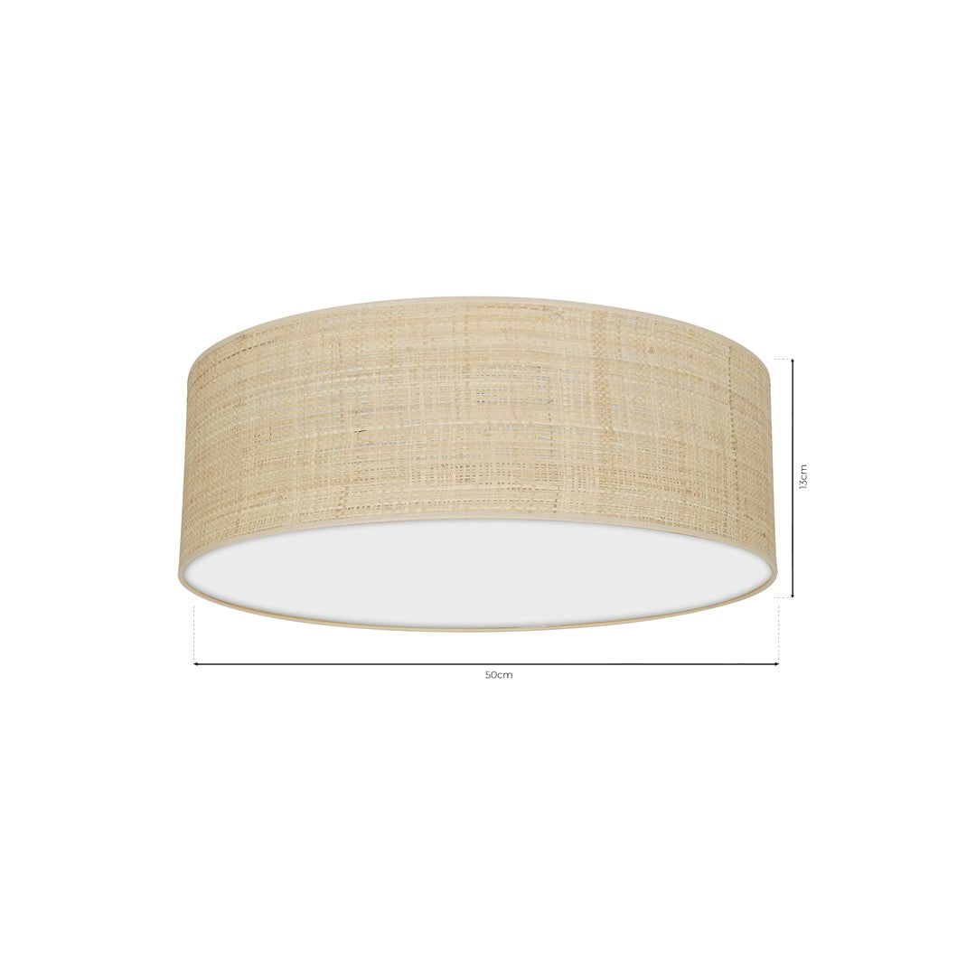 Marshall Hand Made Designer Ceiling Lamp In Matt White Metal And Natural Rattan Coloured Fabric