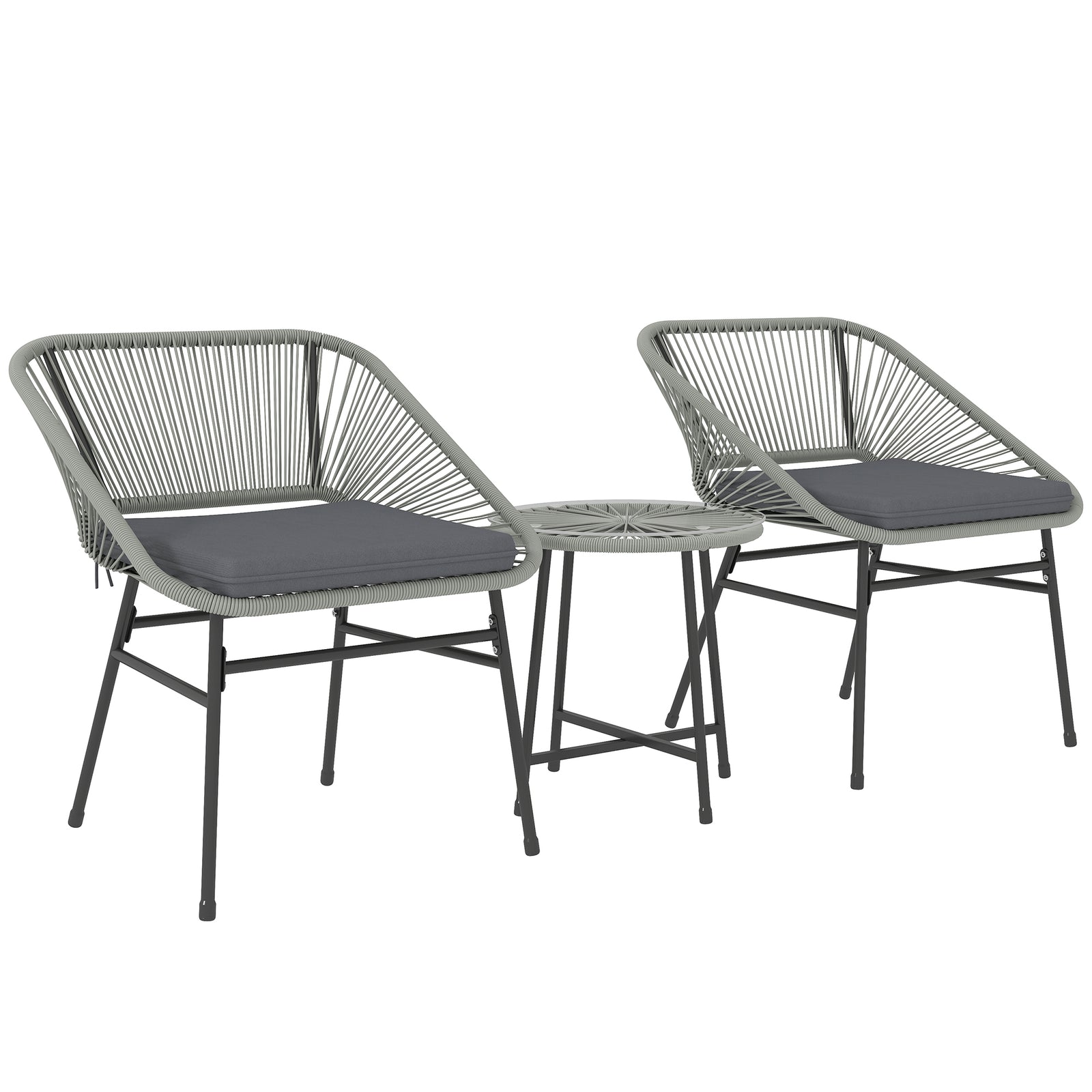 Rattan Bistro Set, Small Balcony Furniture With Cushion | Light Grey