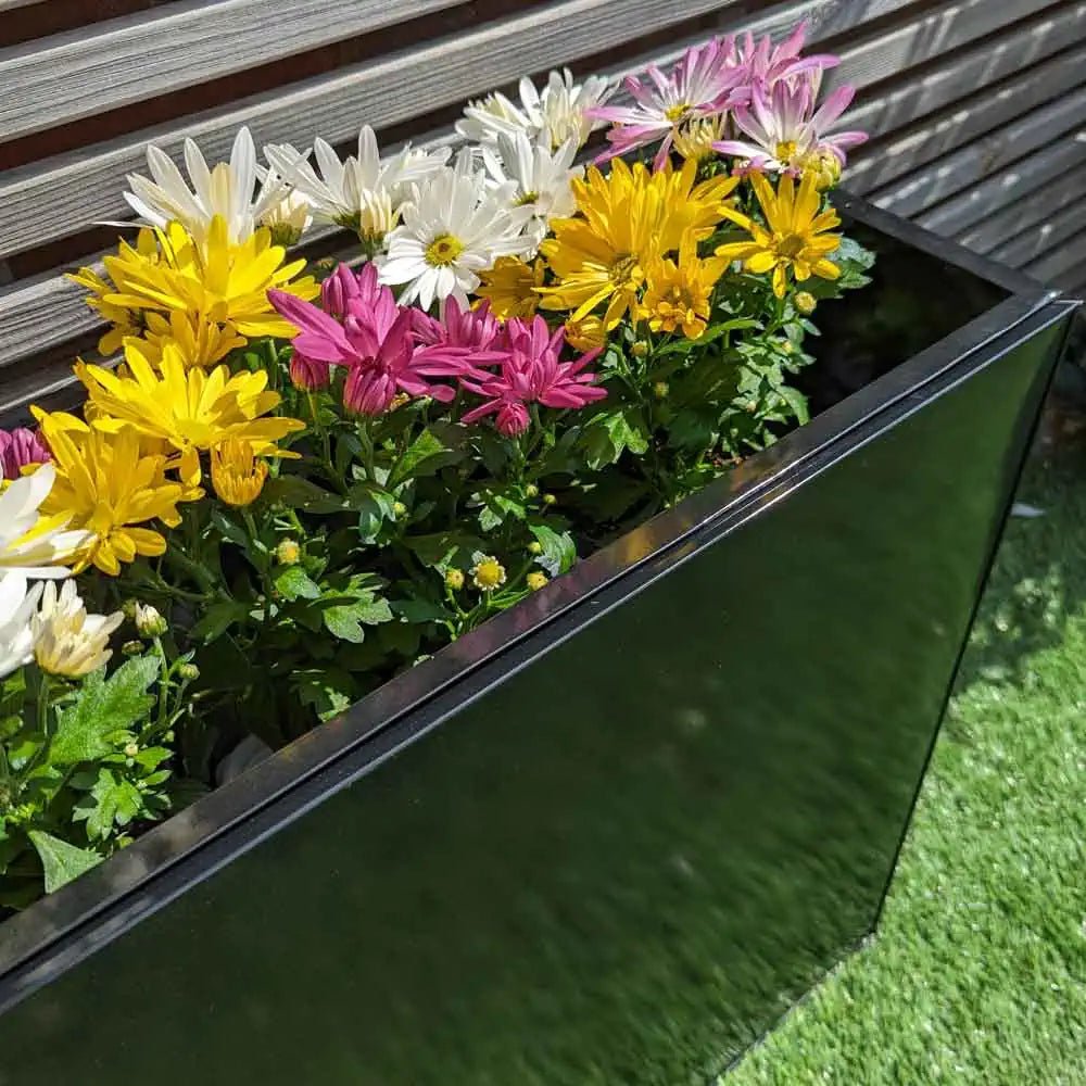 Long Zinc Galvanised Tall Trough Planter | 120cm x 40cm x 100cm | Black Gloss