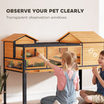 PawHut Wooden Tortoise House With Stand Legs, Observation Windows, Yellow