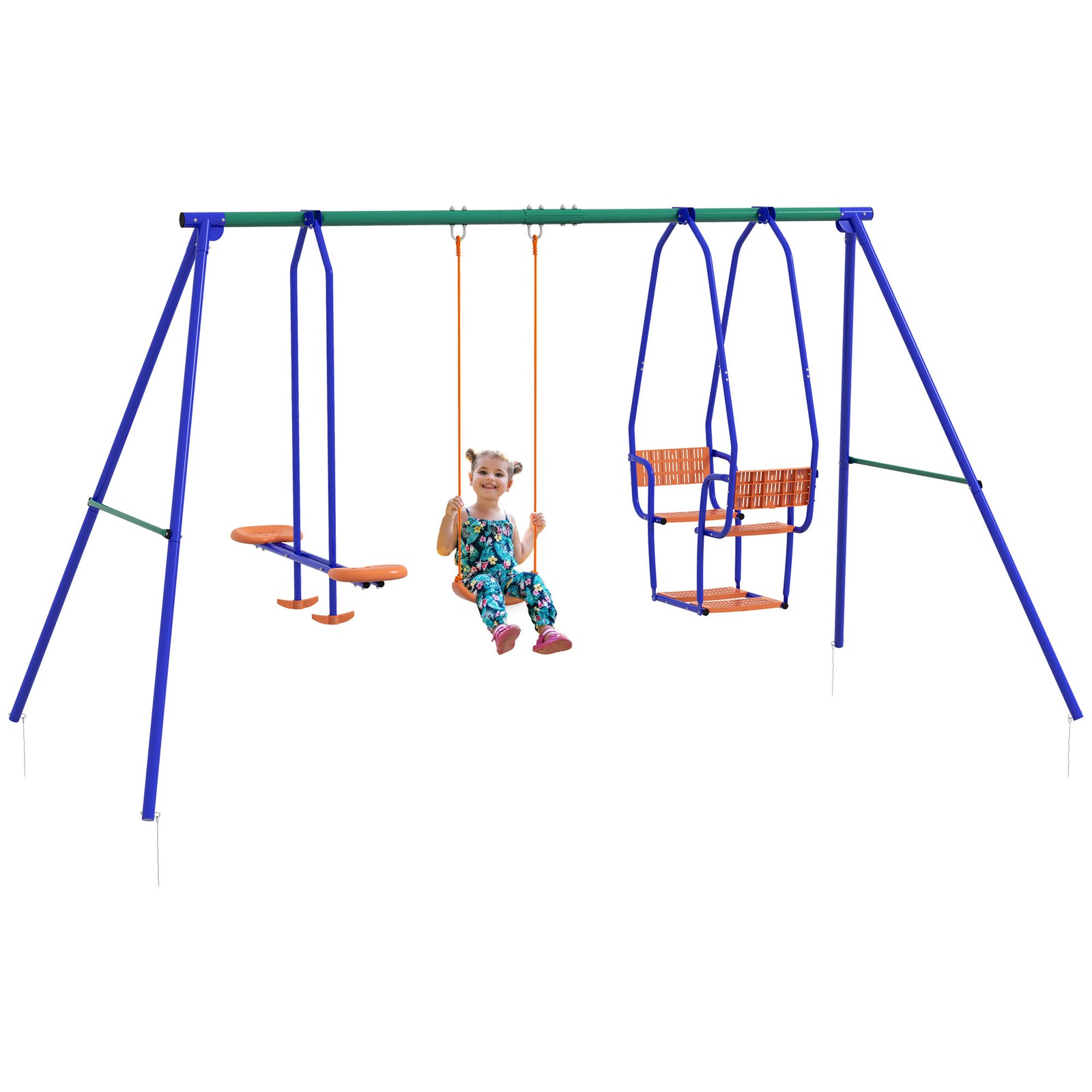 3 In 1 Metal Kids Swing Set With Swing, Glider, Rocking Chair