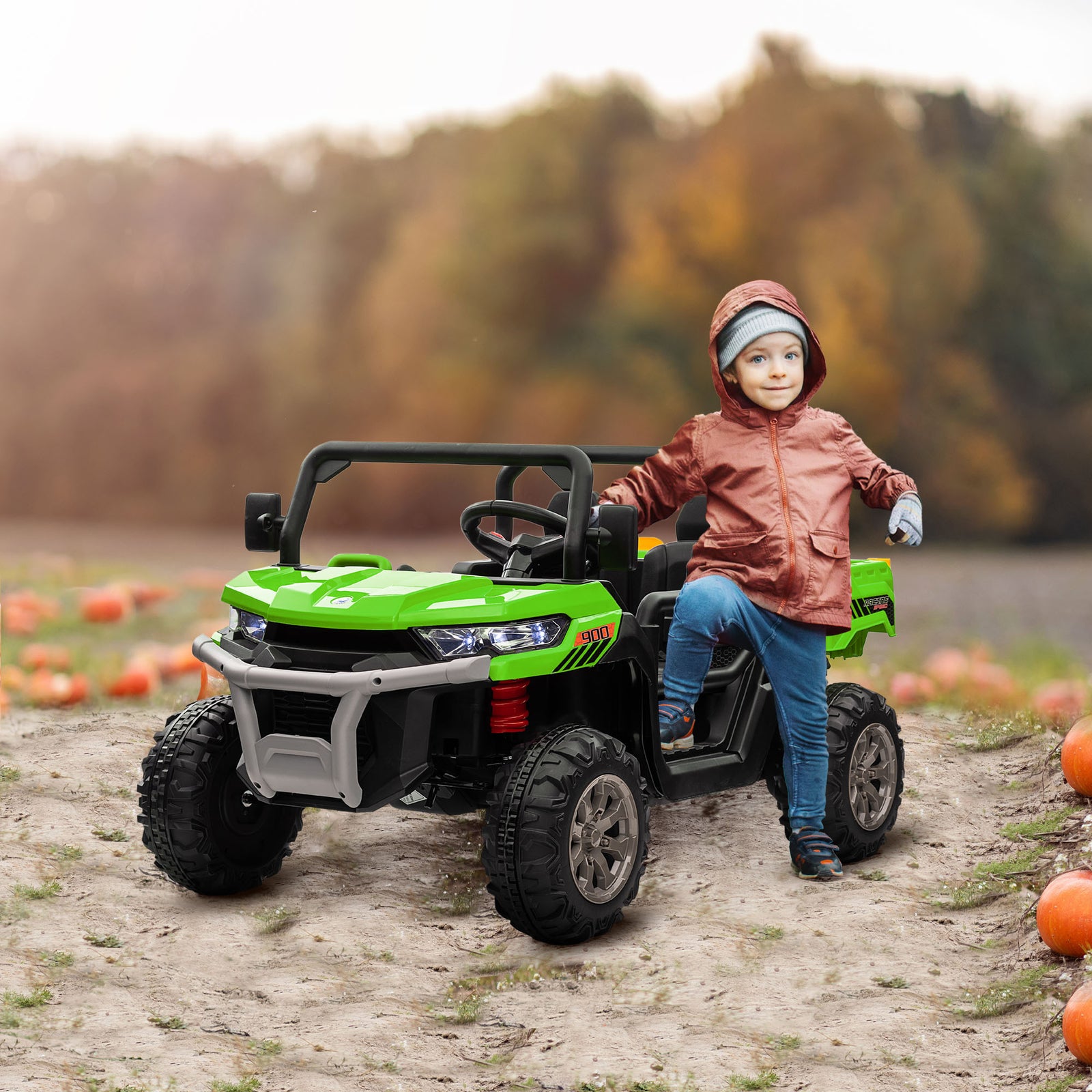 12v Two-seater Kids Electric Ride-on Car W/ Electric Bucket | Green