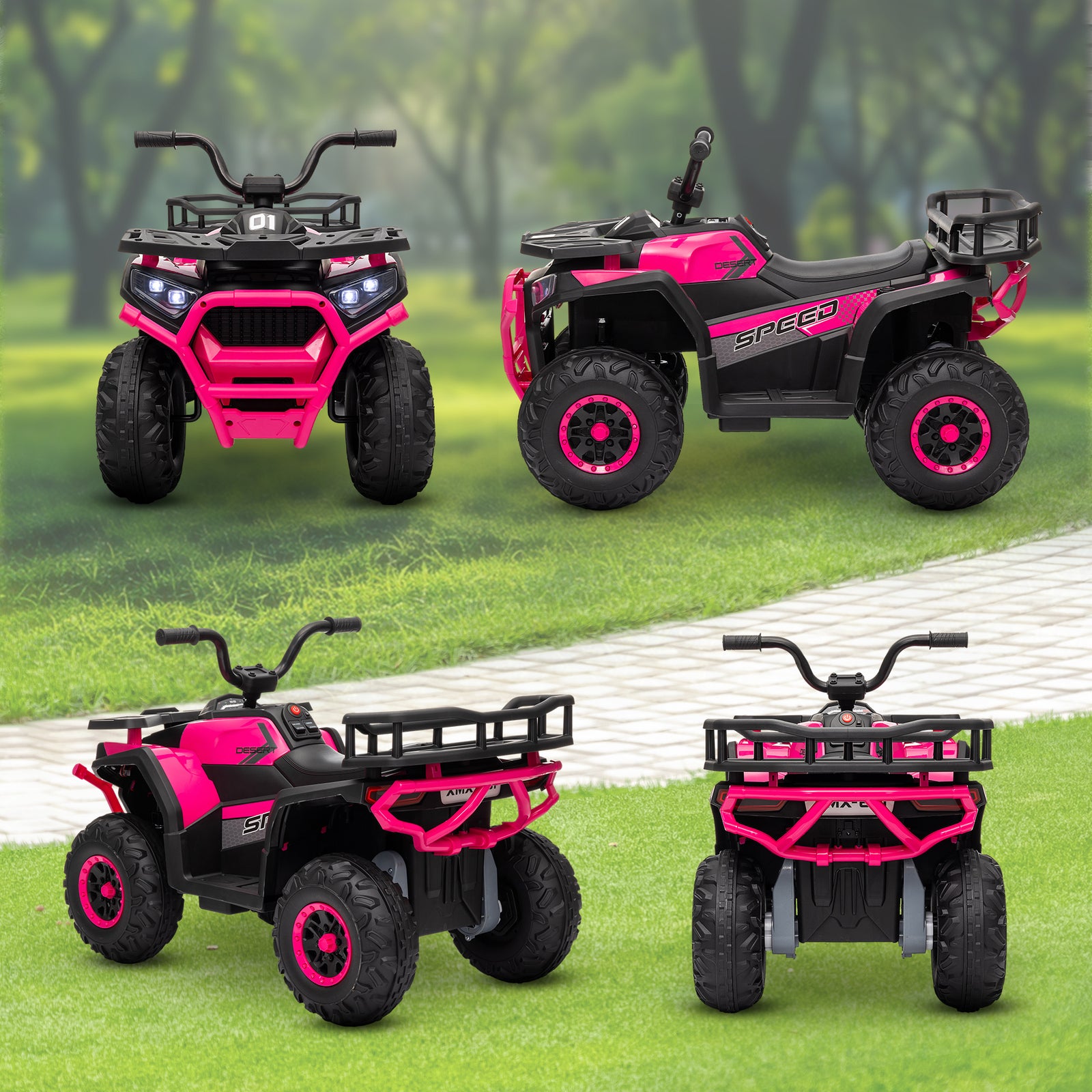 12v Kids Electric Ride On Atv W/ Spring Suspension, Storage Basket | Pink
