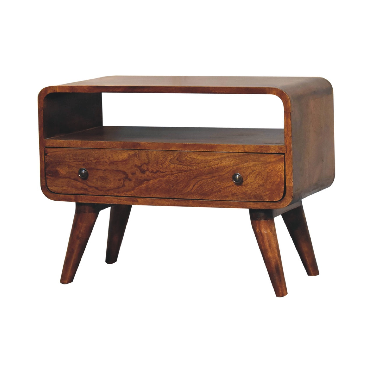 Solid Wood Mini Chestnut Curved Media Unit