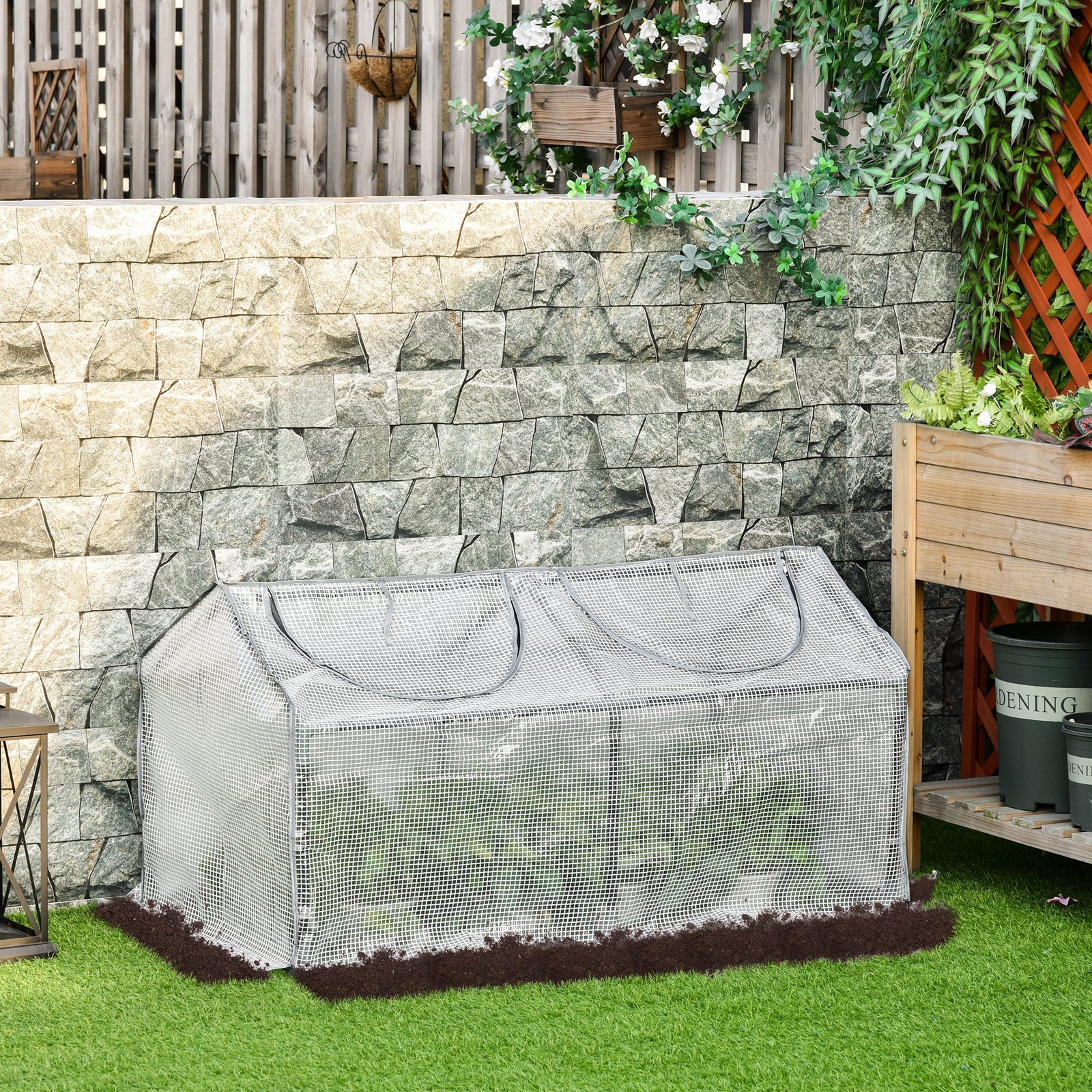 Mini Greenhouse W/ 2 Windows - Pe Cover | White