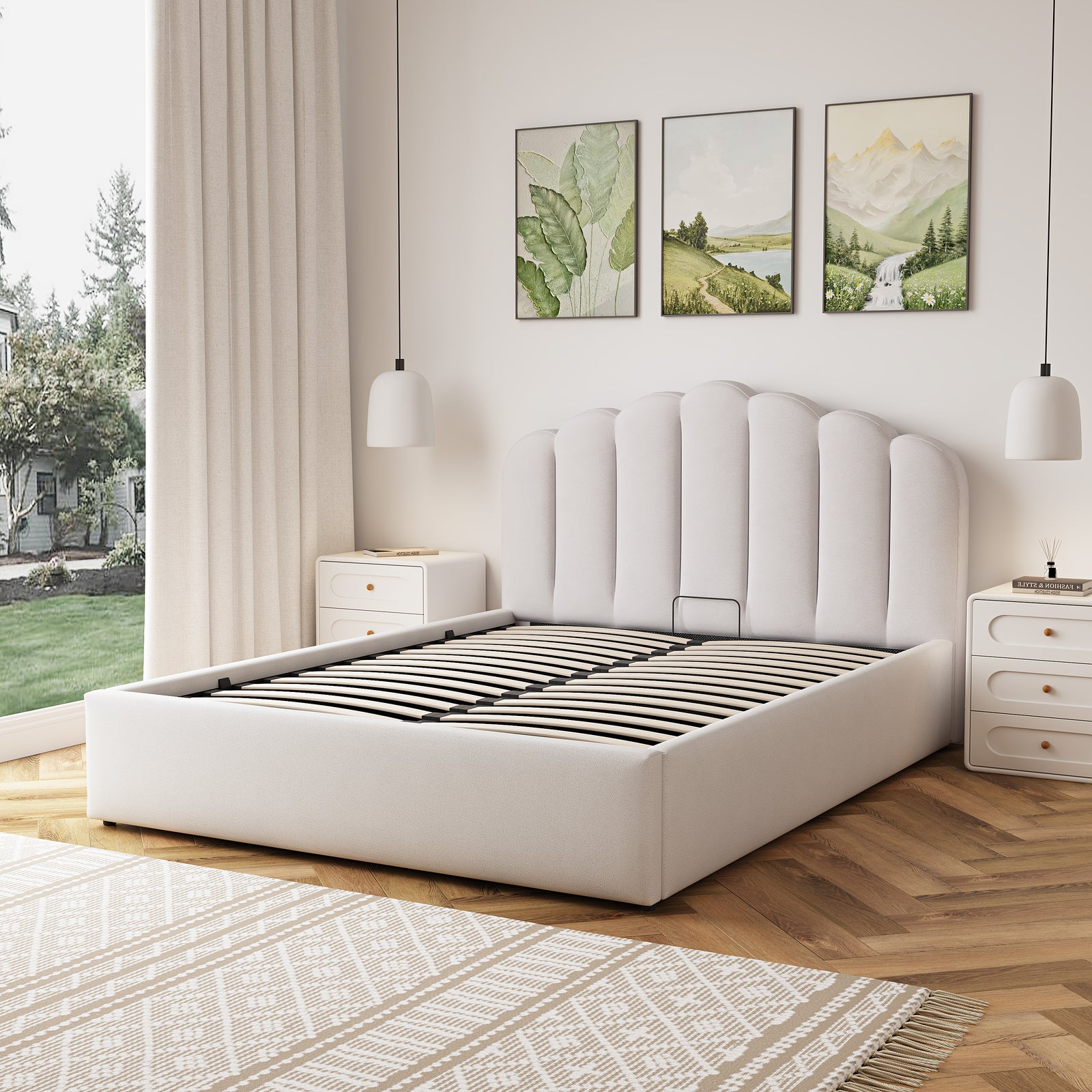 Ranson Fabric Ottoman Bed Frame | King | Beige