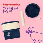 Cat Bed With Sisal Scratch Post Navy Carpeted Pet Resting Bed | One Size | Navy Blue