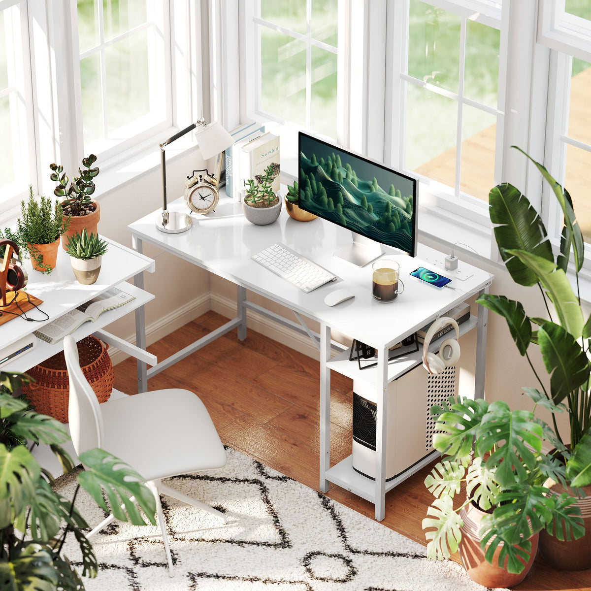 HOMCOM 120 X 60 Cm Home Office Desk Reversible Study Table For Bedroom White