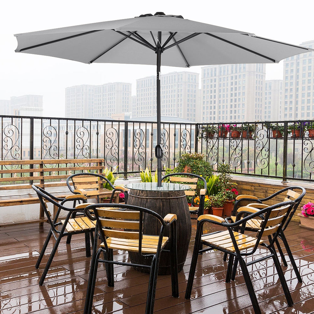 3m Garden Parasol Adjustable Tilting Parasol With Crank Handle For Outdoor Garden Patio Camping With Heavy-duty Round Base | One Size | Light Grey