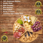 BlauKe Bamboo Cheese Board And Cheese Tool Set - 37cm Round Charcuterie Board With Slide-out Drawer - Wooden Cheese Board Gift Set