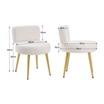 Cream Faux Fur Vanity Stool Chair With Metal Legs