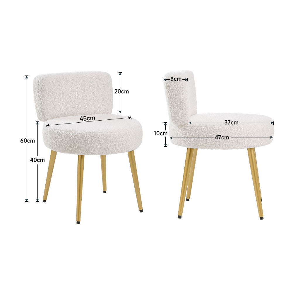 Cream Faux Fur Vanity Stool Chair With Metal Legs