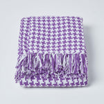 Houndstooth Design 100% Cotton Bedspread Throw | 225cm x 255cm | Purple