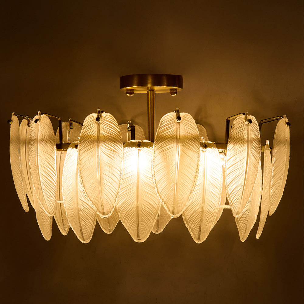 38cm Dia Frosted Glass Feather Lampshade Ceiling Light Modern Pendant Fixture