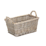 Wicker Antique Wash Finish Handled Unlined Storage Basket | Small | Brown