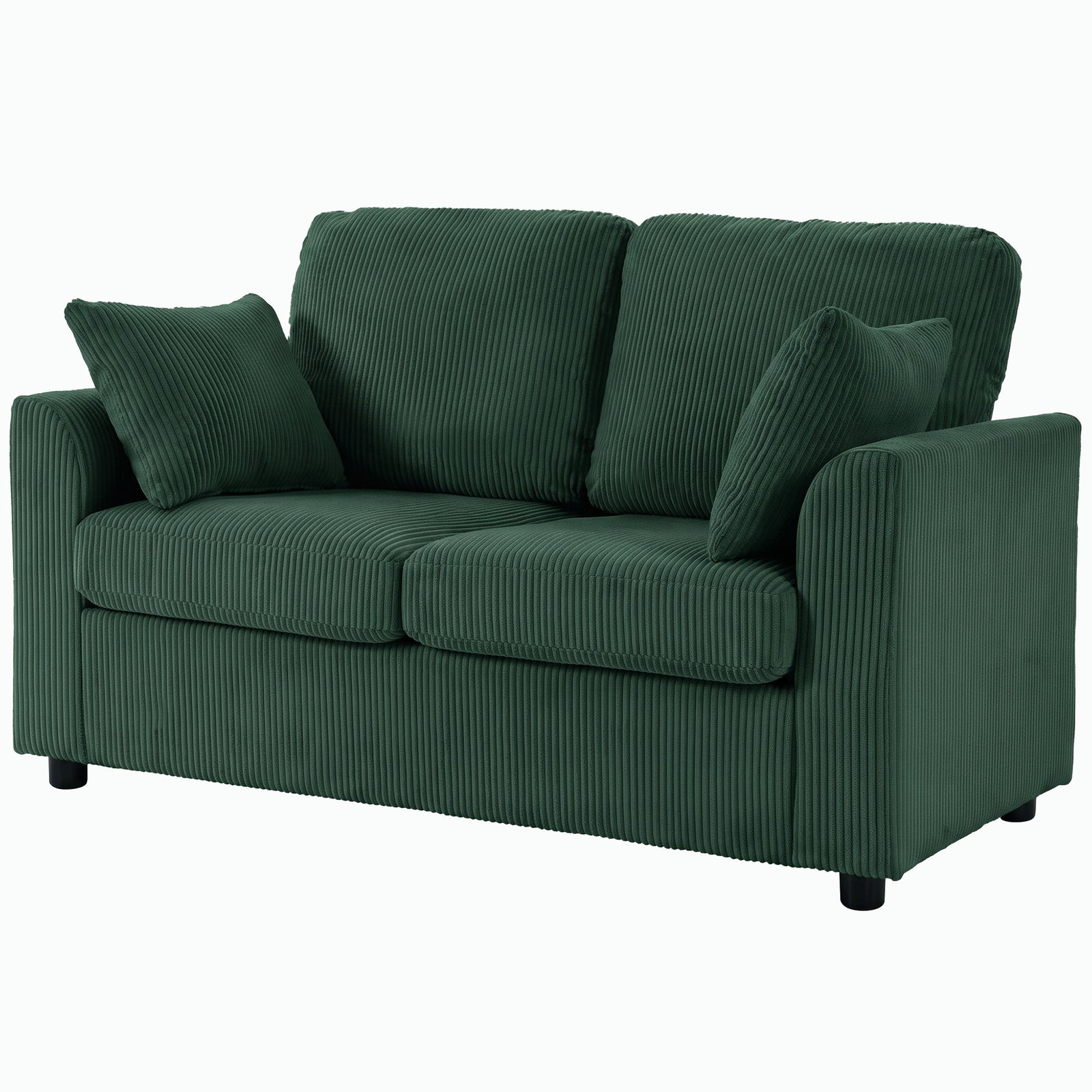 2 Seater Sofa, Corduroy Small Couch With Spring Cushion | Dark Green