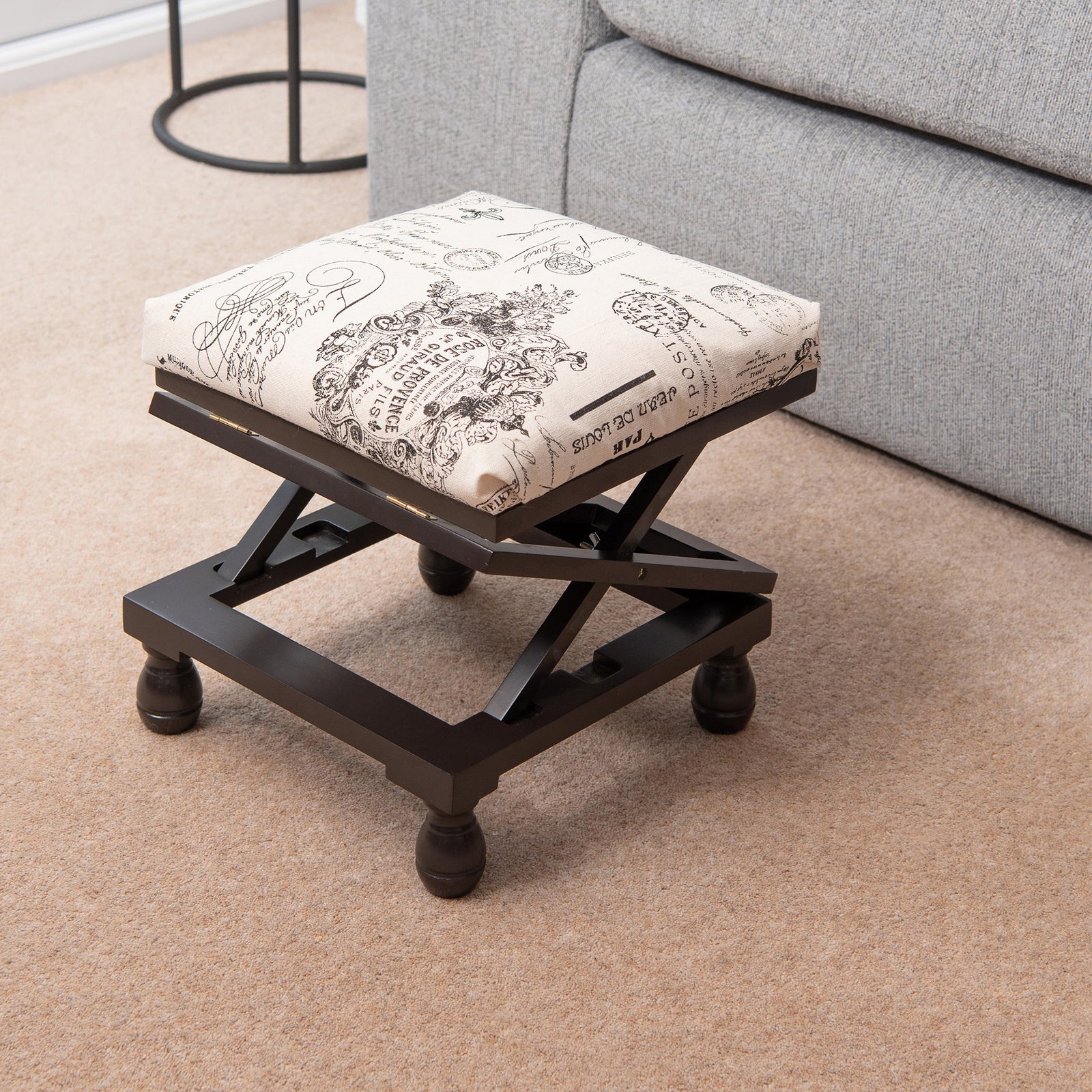 3 Position Footstool Height Adjustable Padded Top Mahogany Frame