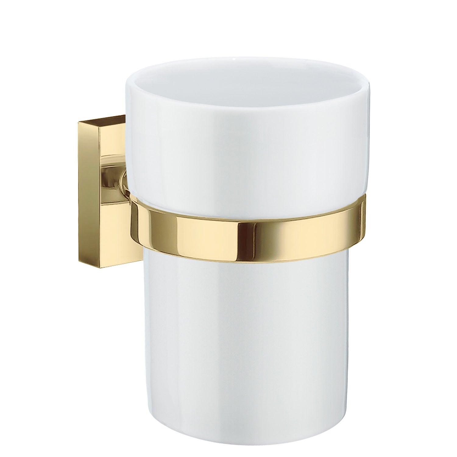 Porcelain Tumbler With Non Rust Brass Wall Mount Holder | Polished Brass