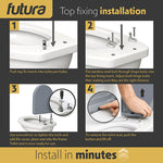 Toilet Seat Soft Close D Shape, Premium Thermoplastic, Quick Release, Top & Bottom Fixings | Grey