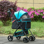 Pet Stroller Foldable Carriage W/ Brake Basket Canopy Removable Cloth