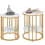 Marble-effect Round Coffee Table Set Of 2 For Living Room | Gold