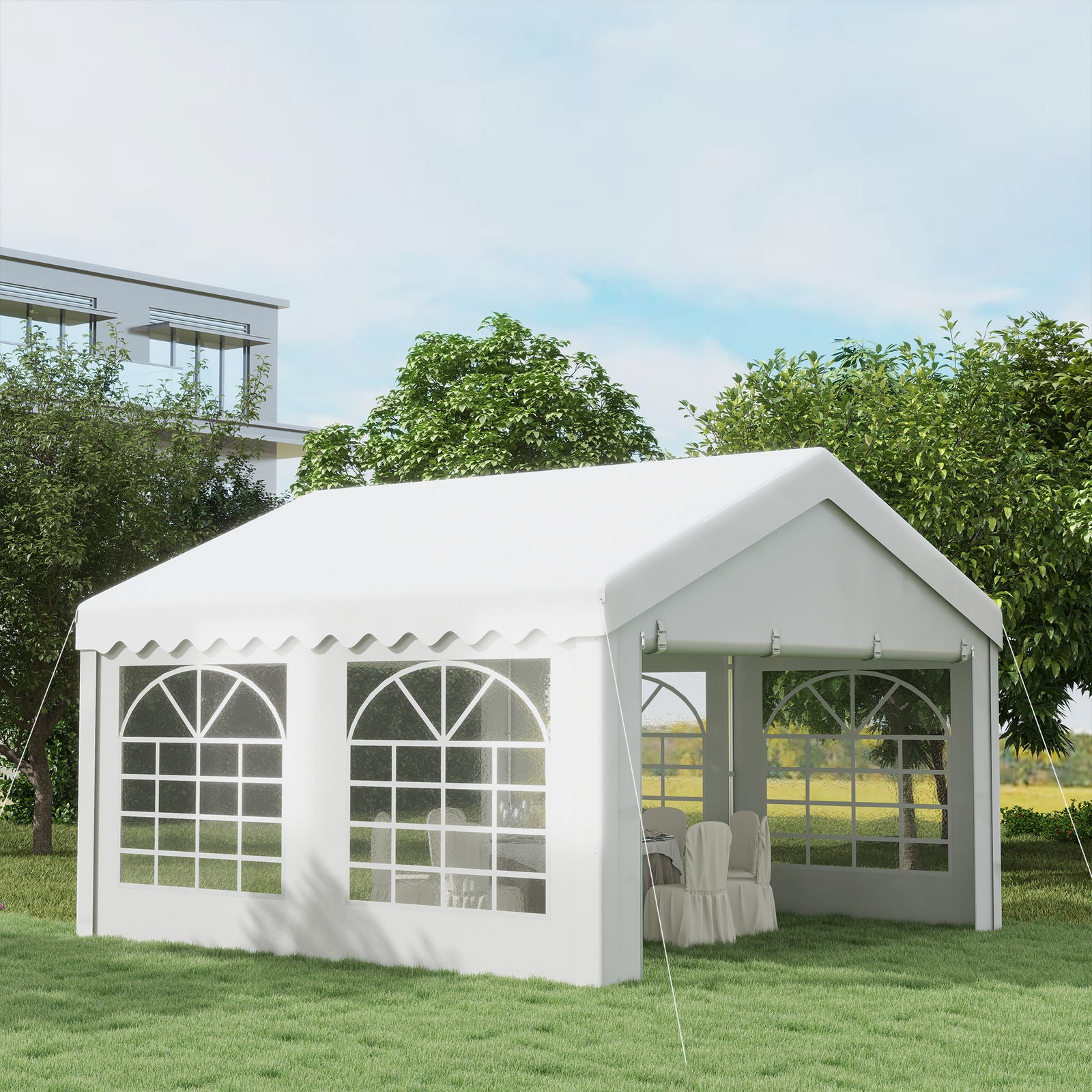 Garden Gazebo Portable Carport Shelter W/removable Sidewalls | Medium | White