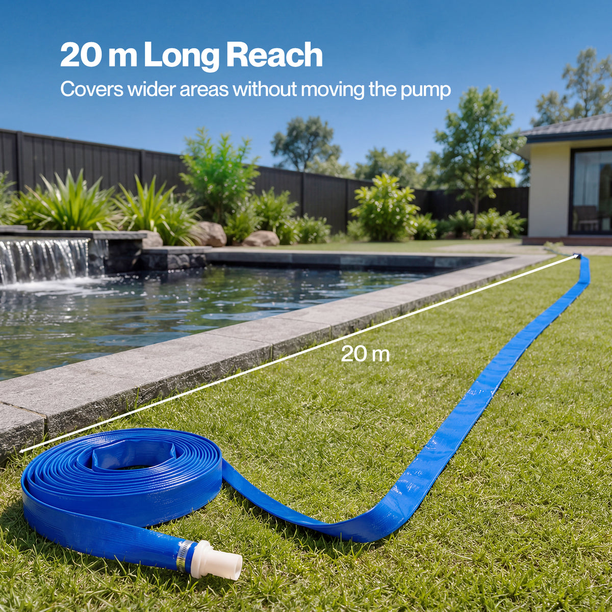 Hose Pipe 1 Inch Reinforced Pvc 20m For Home Pool Drainage Pump Blue | Blue