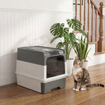 Cat Litter Box, Enclosed Cat Litter Box W/ Lid, Pull-out Drawer Tray | Grey