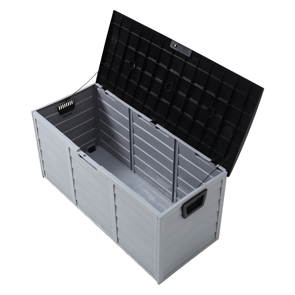 290l Waterproof Large Plastic Garden Storage Box With Wheels | Black