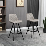 Set Of 2 Vintage Microfiber Bar Stools Steel