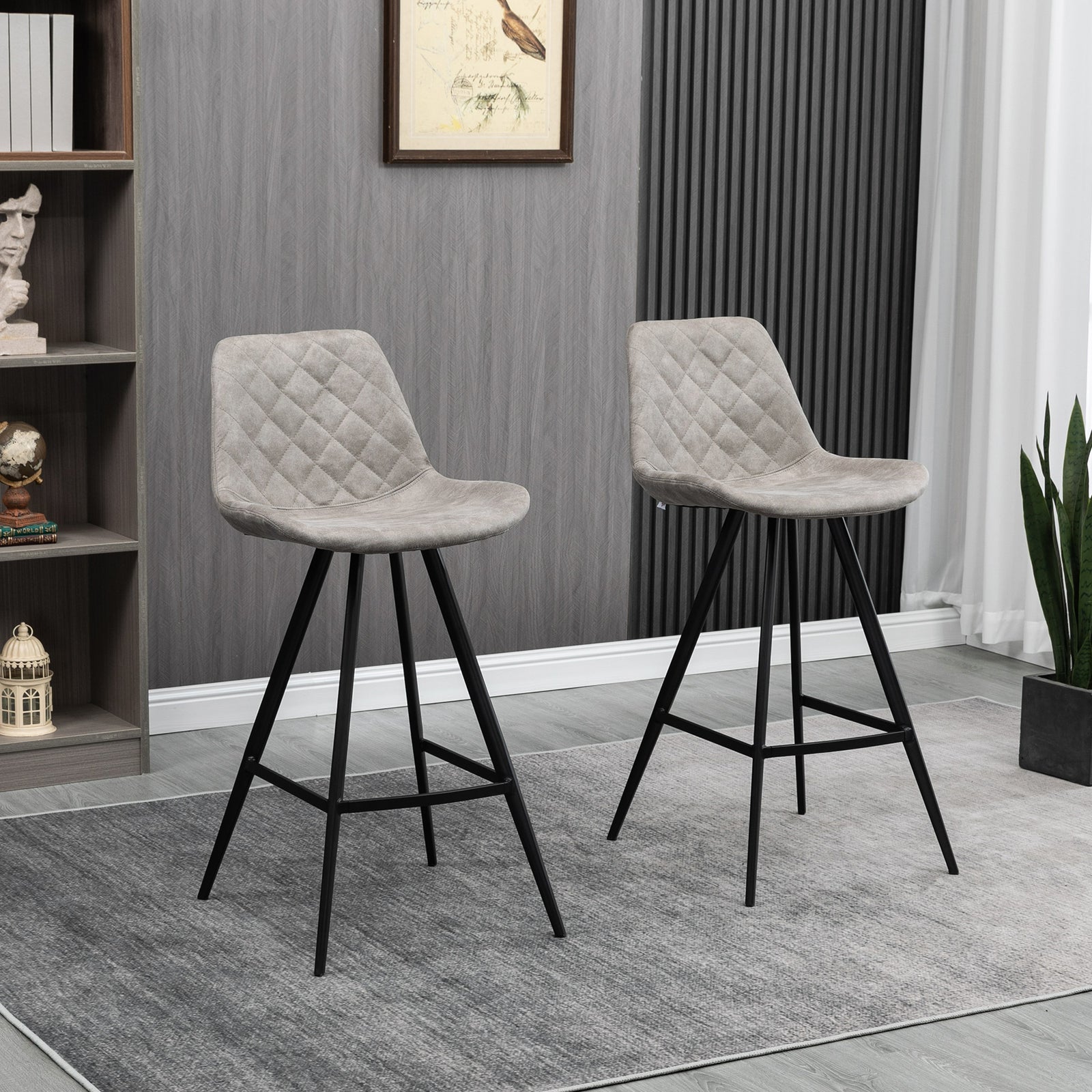Set Of 2 Vintage Microfiber Bar Stools Steel