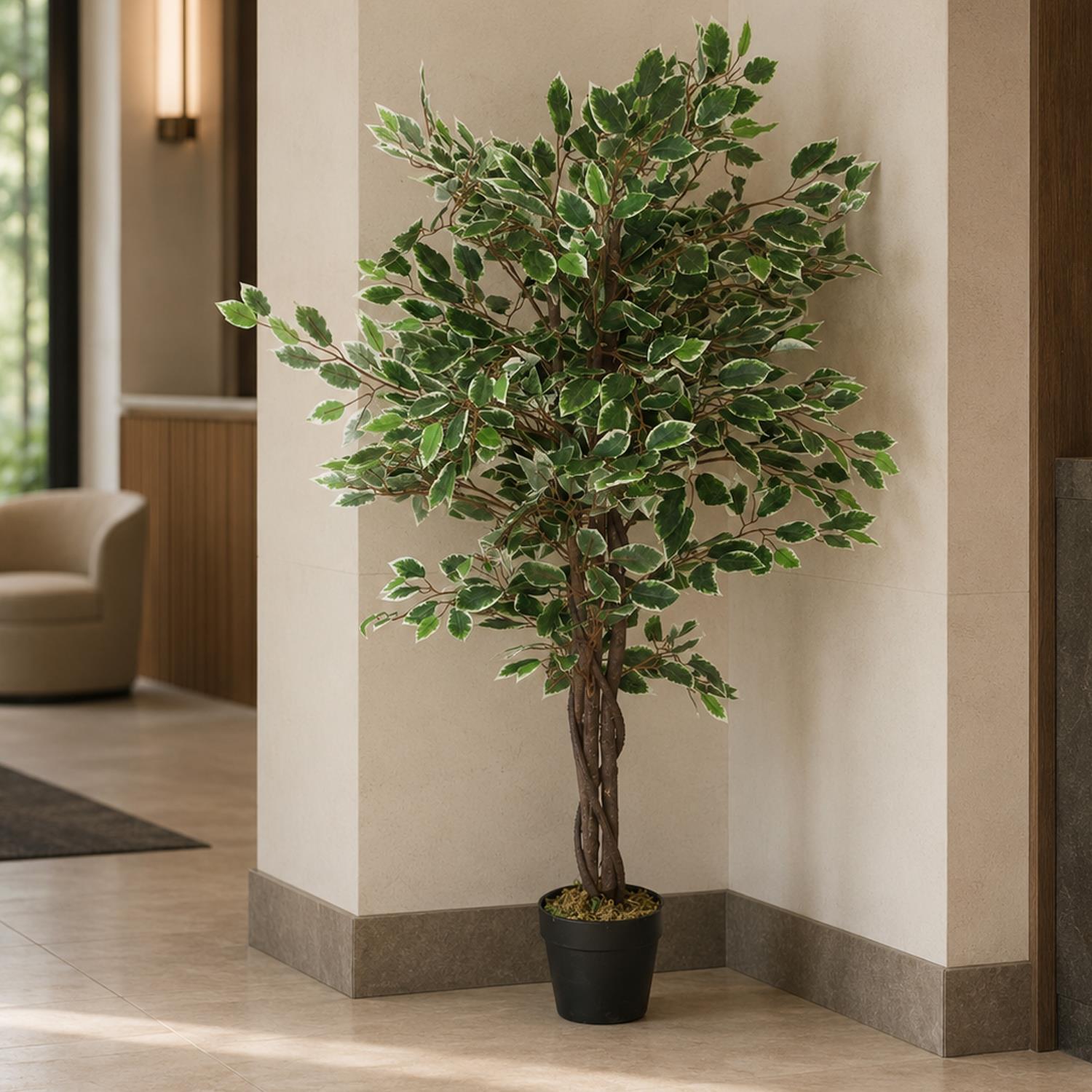Artificial 130cm Large Realistic White Edge Ficus Artificial Plant Tree