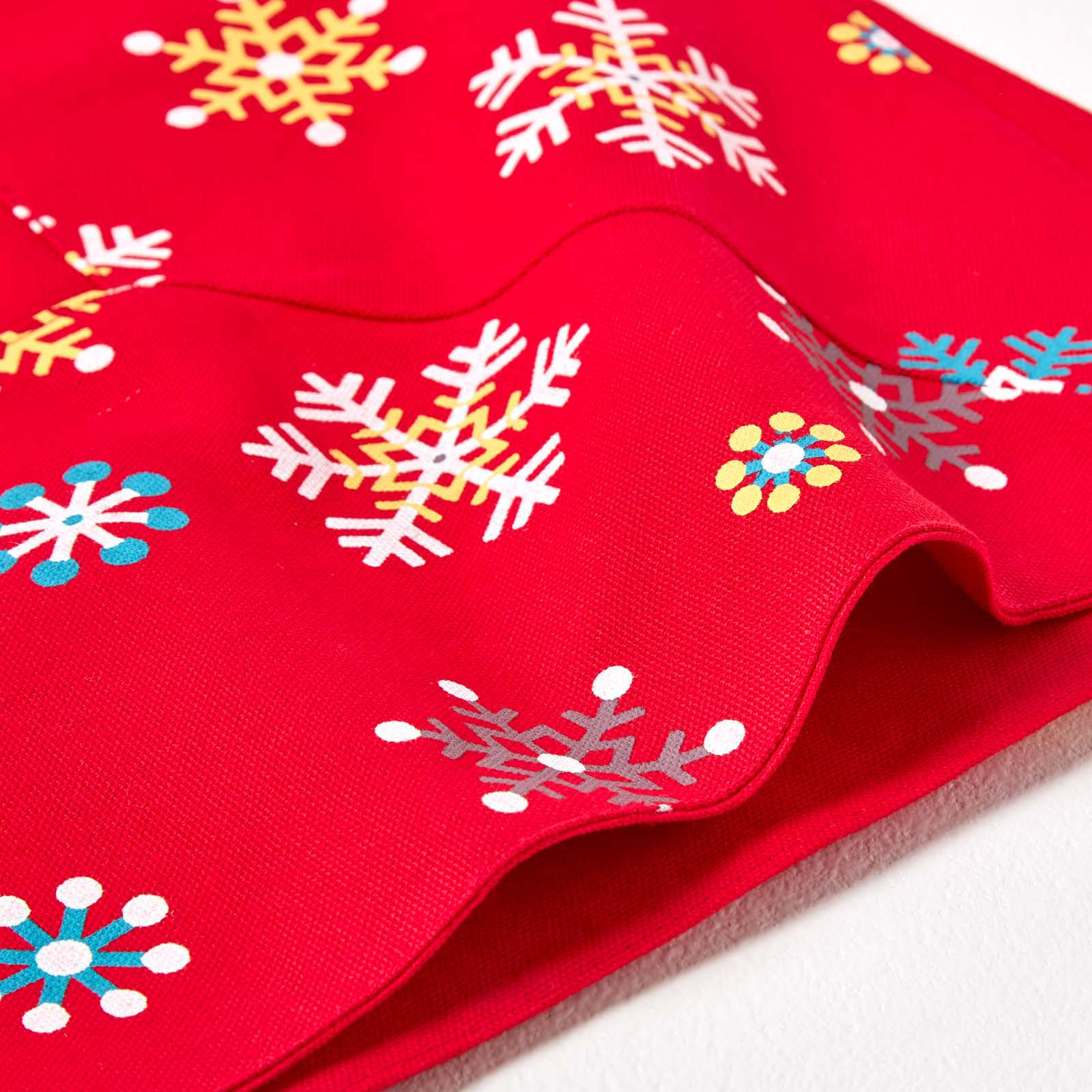 Cotton Christmas Red Snowflake Border Tablecloth | 54" x 70" | Red