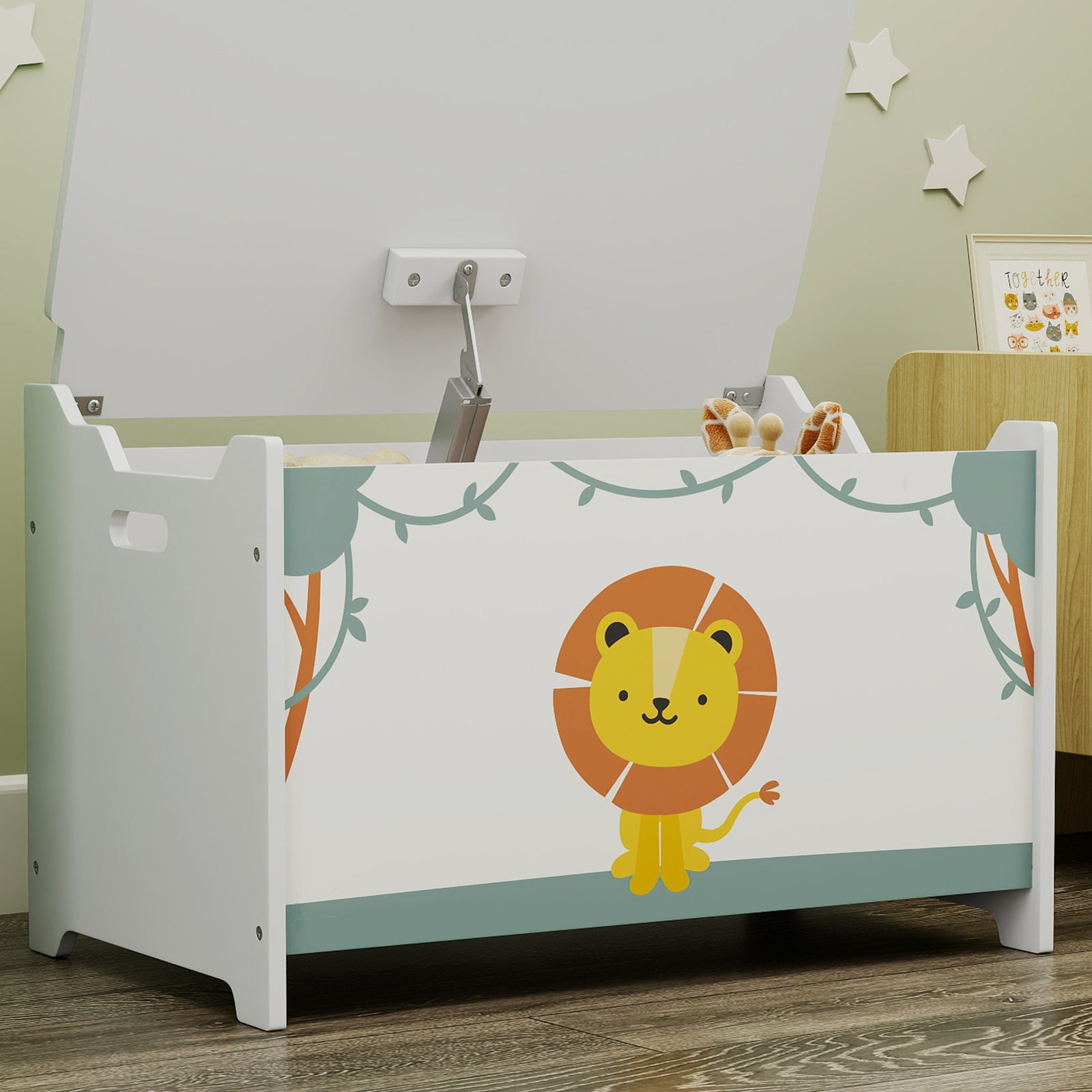 Toy Box With Lid, Safety Hinges For Kids, Nursery, Bedroom | Green