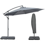 3(m) Garden Banana Parasol Cantilever Umbrella w/ Base Weights & Cover | Grey