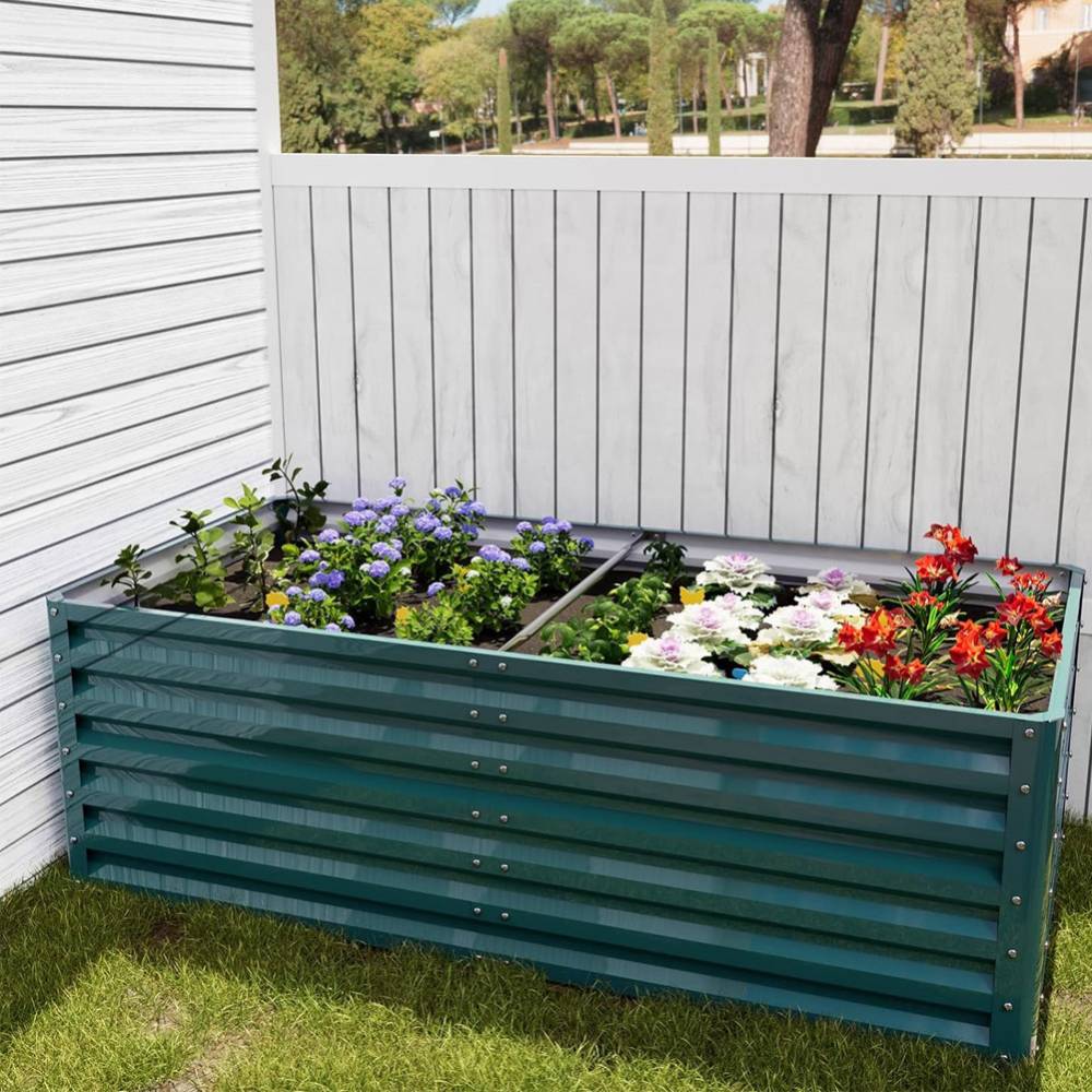Rectangular Raised Garden Bed Raised Planters For Garden Outdoor | Dark Green