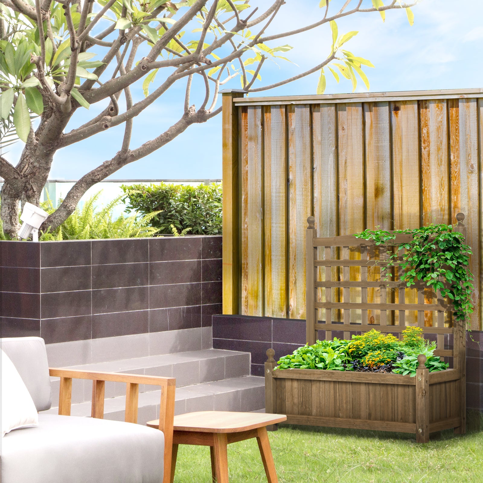 Garden Planter With Trellis Indoor Outdoor, Brown
