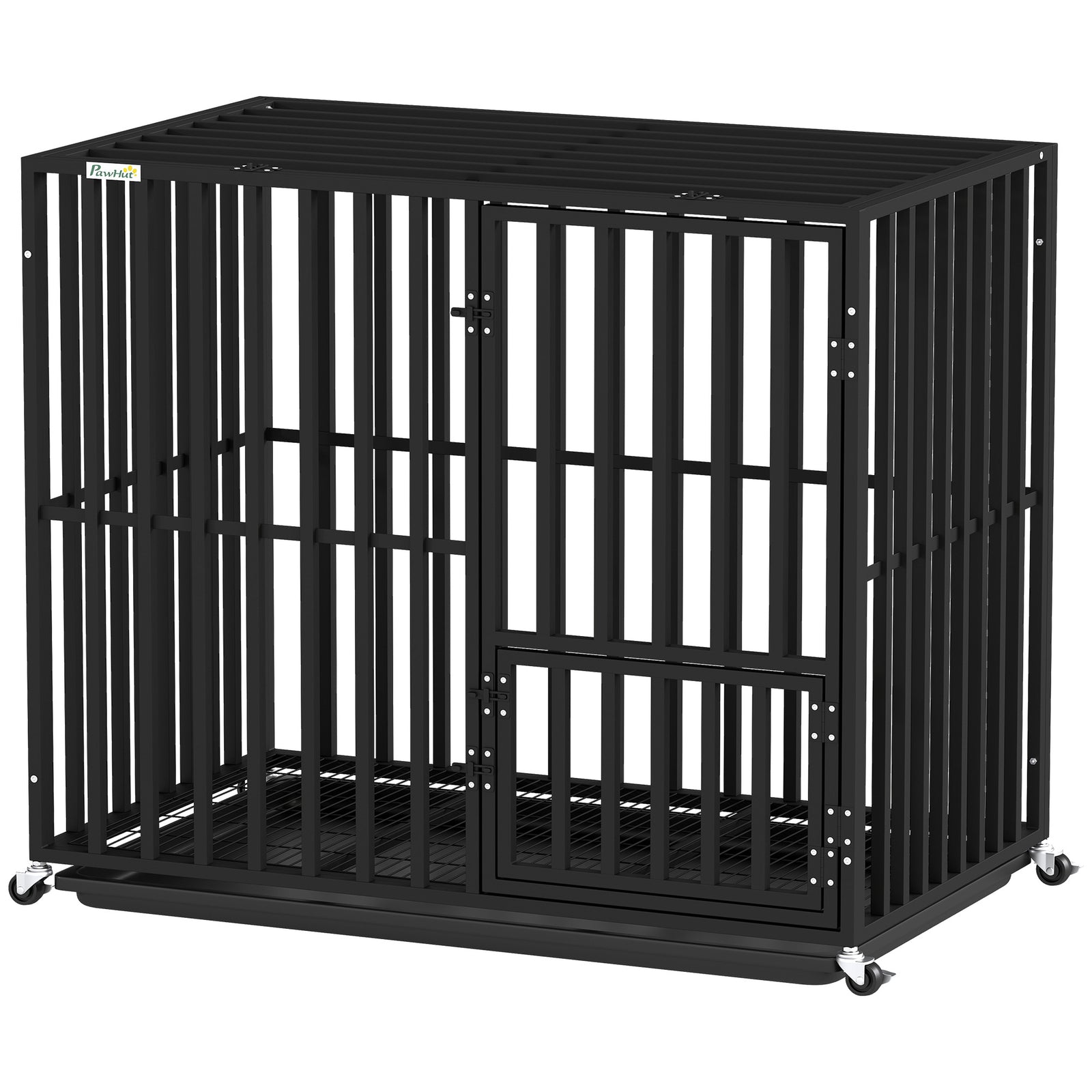 Heavy Duty Dog Crate, Dog Cage With Wheels | Small | Black