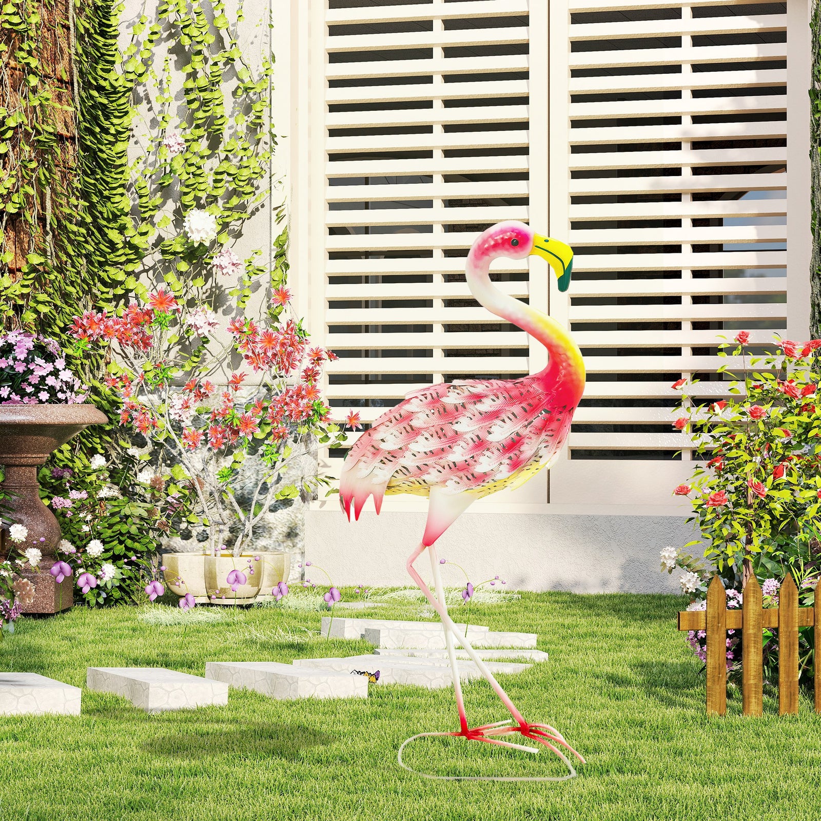 Pink Flamingo Metal Garden Statue