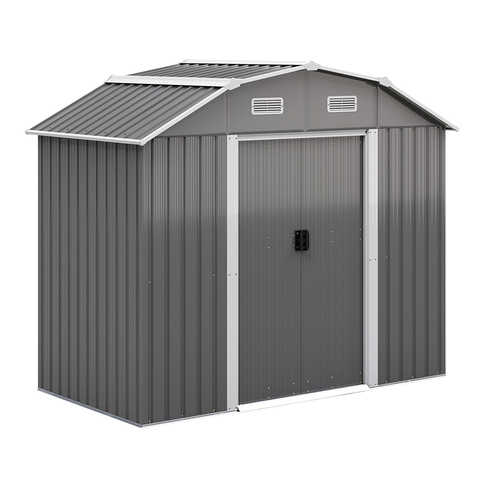 7.72 ft x 4.3 ft Outdoor Metal Storage Shed with Double Lockable Doors and Vents - Waterproof Garden Tool Organizer with Foundation and Shelving