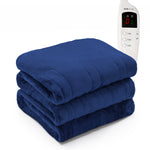 Heated Electric Throw 9h Timer 9 Heat Setting Fleece Blanket | Double | Navy Blue