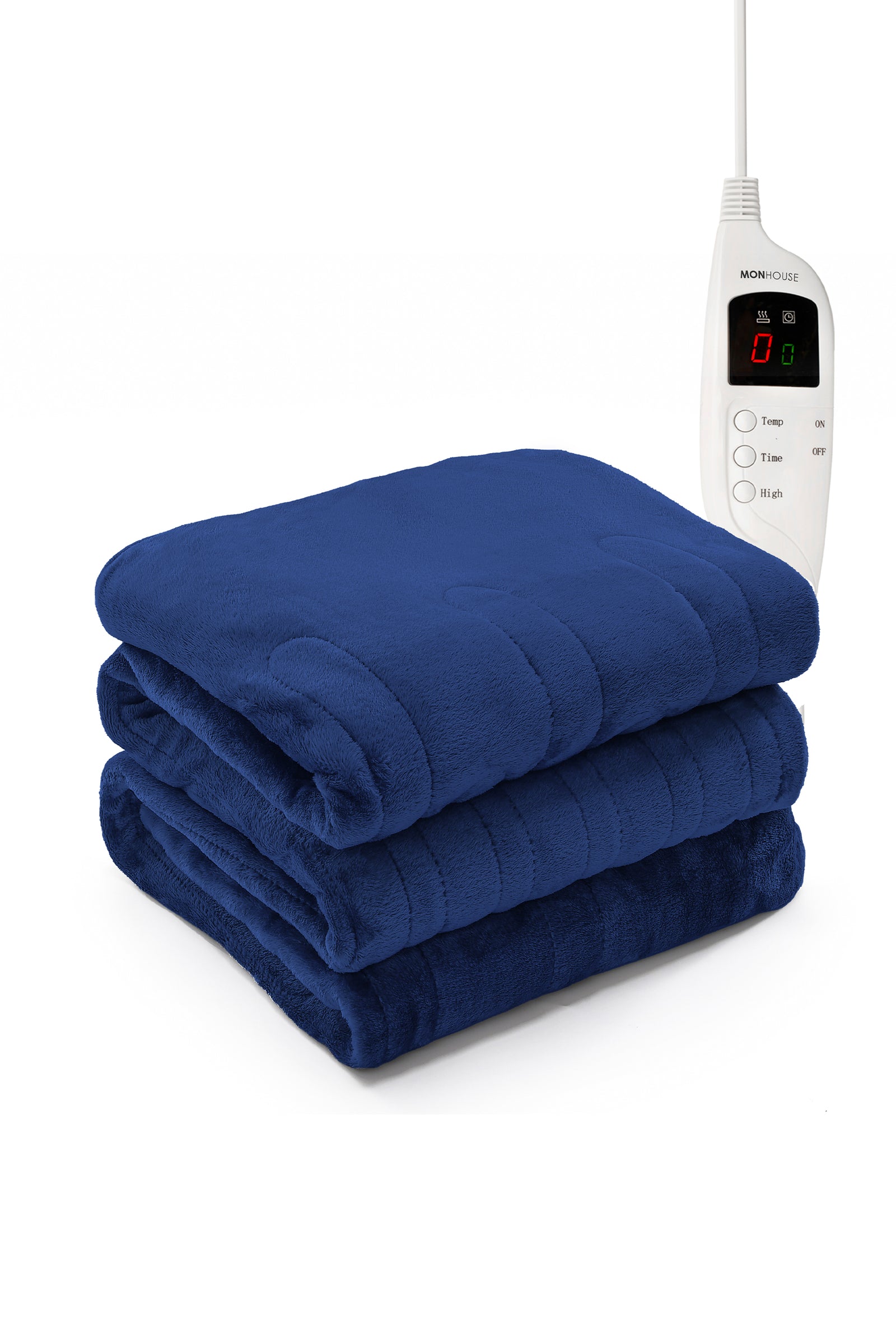 Heated Electric Throw 9h Timer 9 Heat Setting Fleece Blanket | Double | Navy Blue