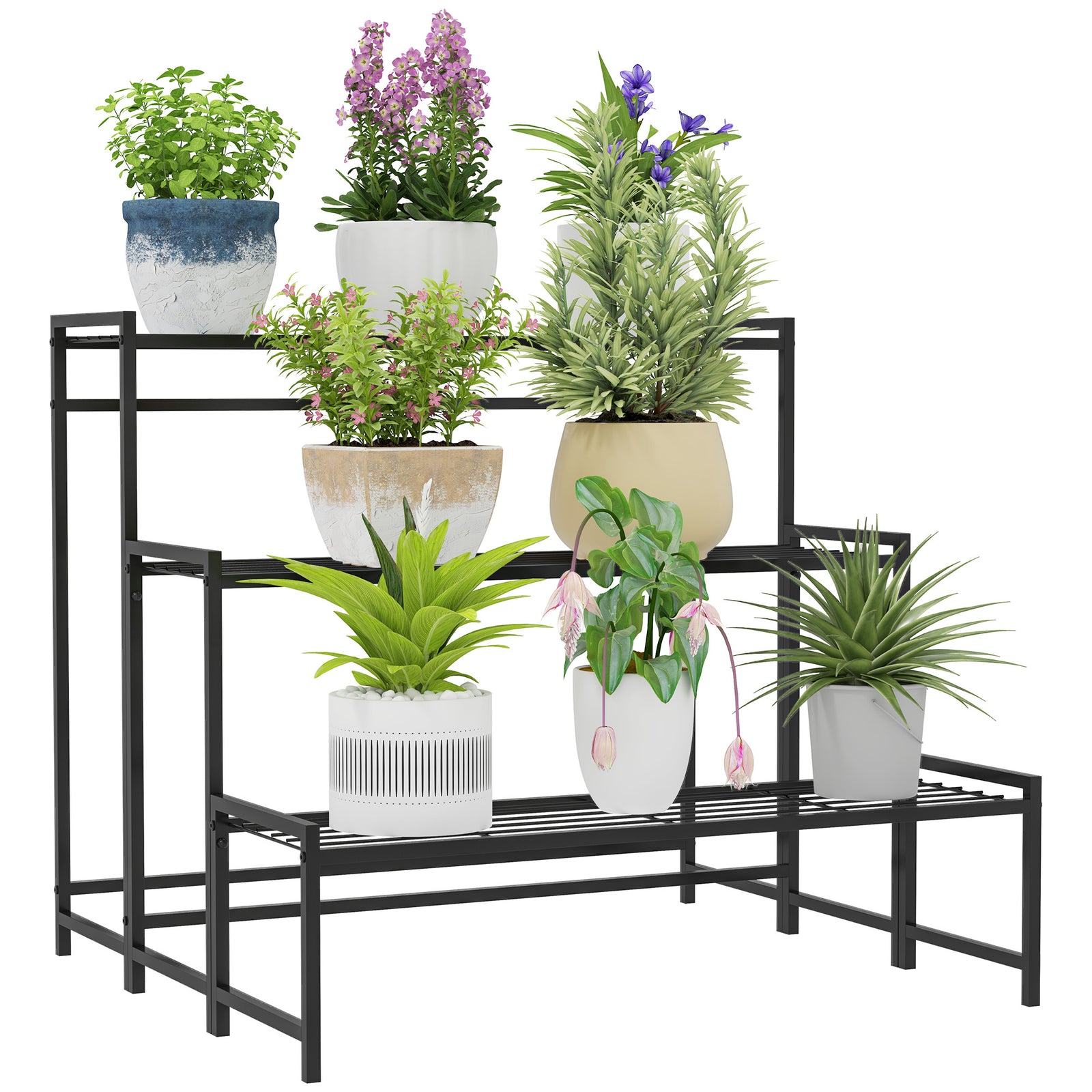 Outsunny 3-tier Metal Plant Stand, Modern Ladder Shelf For Garden