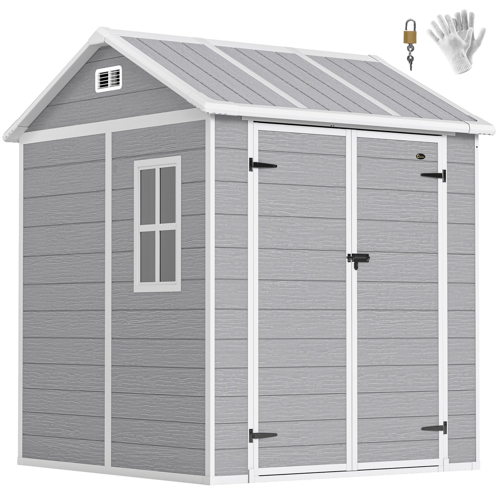 6 X 6ft Plastic Garden Shed With Floor, Window, Vents, Grey