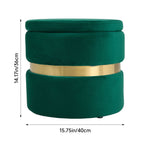 Upholstered Storage Ottoman Foot Rest With Gold Metal Ring 40cm Dia | Green