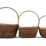 Wicker Rectangular Unpeeled Willow Garden Trug With Hessian Lining | Set-of-3 | Brown